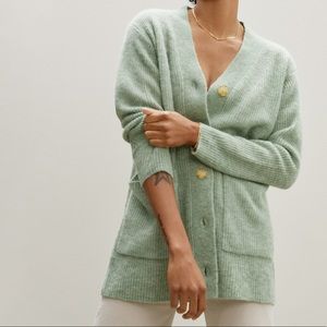 Everlane Mint Green Button-Up Ribbed Cardigan